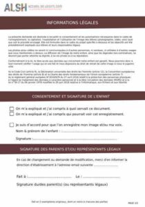 Modèle d'autorisation parentale de captation et diffusion de photos en ALSH