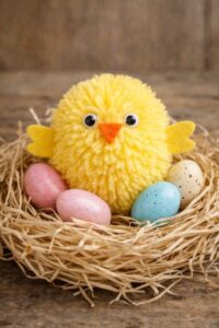 Pompon poussin de pâques en laine
